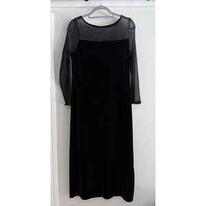 Marks & Spencer Black Velvet Mesh Sleeve Midi Dress